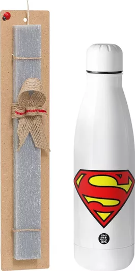Πασχαλινή Λαμπάδα Superman Vintage Αρωματική Πλακέ Σετ με Inox Παγούρι 500ml Γκρι