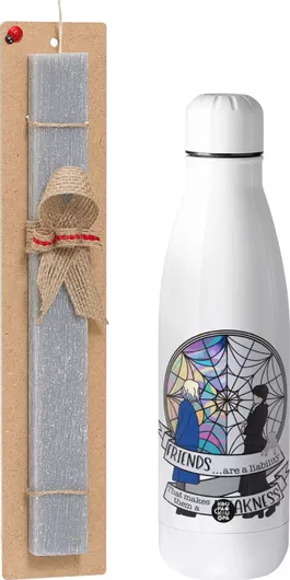 Πασχαλινή Λαμπάδα Wednesday Window Αρωματική Πλακέ Σετ με Inox Παγούρι 500ml Γκρι