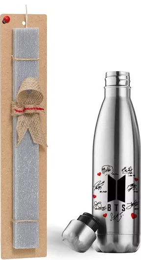 Πασχαλινή Λαμπάδα Koupakoupa BTS signs Αρωματική Πλακέ Σετ με Inox Παγούρι 500ml Γκρι