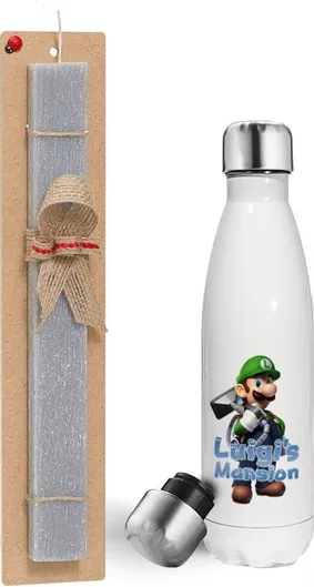 Πασχαλινή Λαμπάδα Koupakoupa Luigi's Mansion Αρωματική Πλακέ Σετ με Μεταλλικό Παγούρι 500ml Γκρι