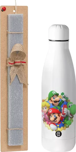 Πασχαλινή Λαμπάδα Super Mario And Friends Αρωματική Πλακέ Σετ με Inox Παγούρι 700ml Γκρι