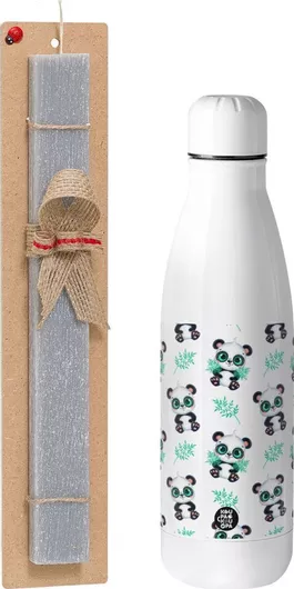 Πασχαλινή Λαμπάδα Koupakoupa Panda Αρωματική Πλακέ Σετ με Inox Παγούρι 700ml Γκρι