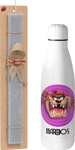 Πασχαλινή Λαμπάδα Koupakoupa Taz Αρωματική Πλακέ Σετ με Inox Παγούρι 700ml Γκρι