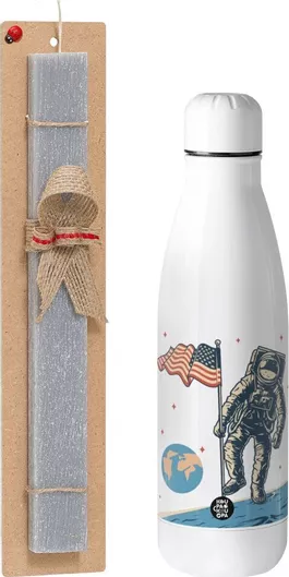 Πασχαλινή Λαμπάδα Koupakoupa The First Man On The Moon Αρωματική Πλακέ Σετ με Inox Παγούρι 700ml Γκρι