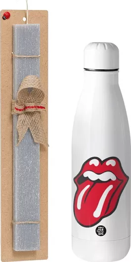 Πασχαλινή Λαμπάδα Koupakoupa Rolling Stones Kiss Αρωματική Πλακέ Σετ με Inox Παγούρι 700ml Γκρι