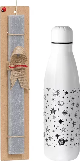 Πασχαλινή Λαμπάδα Koupakoupa Doodle Stars Αρωματική Πλακέ Σετ με Inox Παγούρι 700ml Γκρι