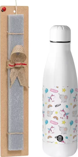 Πασχαλινή Λαμπάδα Koupakoupa Happy Clouds Doodle Αρωματική Πλακέ Σετ με Inox Παγούρι 700ml Γκρι