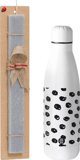 Πασχαλινή Λαμπάδα Koupakoupa Doodle Dots Αρωματική Πλακέ Σετ με Inox Παγούρι 700ml Γκρι