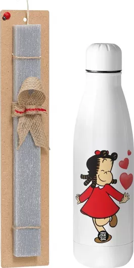 Πασχαλινή Λαμπάδα Koupakoupa Η μικρή Λουλού Αρωματική Πλακέ Σετ με Inox Παγούρι 700ml Γκρι