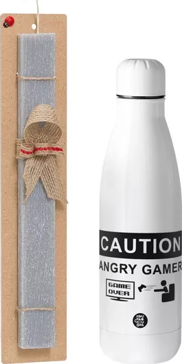 Πασχαλινή Λαμπάδα Koupakoupa Caution Αρωματική Πλακέ Σετ με Inox Παγούρι 700ml Γκρι