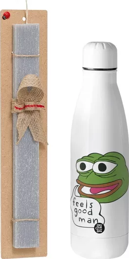 Πασχαλινή Λαμπάδα Koupakoupa Pepe The Frog Αρωματική Πλακέ Σετ με Inox Παγούρι 700ml Γκρι