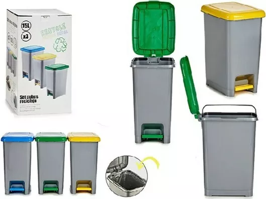 Κάδος Απορριμμάτων BigBuy Πλαστικό με Πεντάλ 5lt Σετ 3τμχ Γκρι