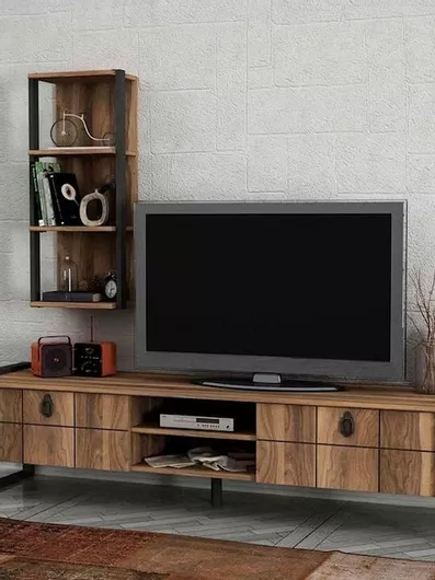 Σύνθετο Σαλονιού Ursula Καρυδί / Μαύρο Μ184.5xΒ34xΥ45cm