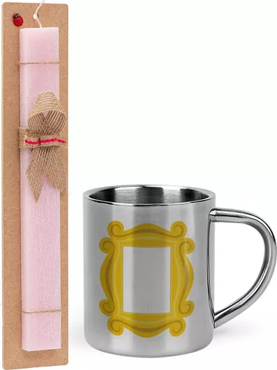 Πασχαλινή Λαμπάδα Friends Frame Πλακέ Σετ με Μεταλλική Κούπα Θερμός 300ml Ροζ