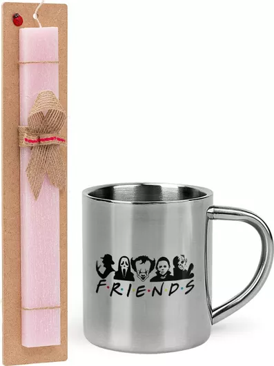 Πασχαλινή Λαμπάδα Halloween Friends Πλακέ Σετ με Μεταλλική Κούπα Θερμός 300ml Ροζ