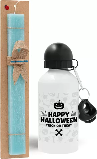 Πασχαλινή Λαμπάδα Happy Halloween Pumpkin Πλακέ Σετ με Παγούρι 500ml Τιρκουάζ