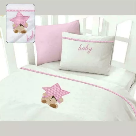 Βρεφικά Σεντόνια Mc Decor Σετ 3τμχ Κούνιας Αστέρι Ροζ 120x160cm