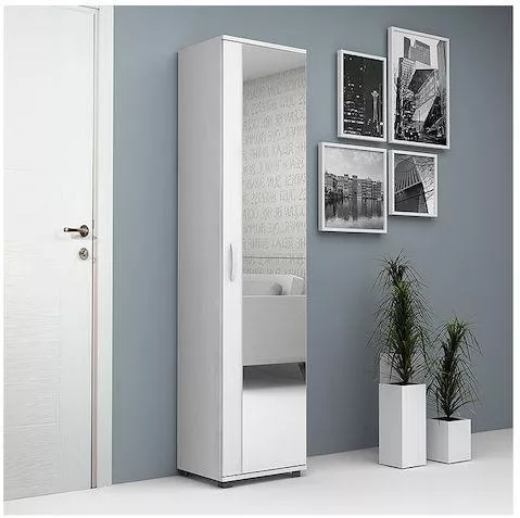 Ντουλάπα Ρούχων Megapap Μονόφυλλη Visla με Καθρέπτη 45x36x187cm Λευκό
