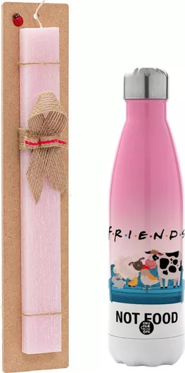 Πασχαλινή Λαμπάδα Friends Πλακέ Σετ με Μεταλλικό Παγούρι Θερμός 500ml Ροζ