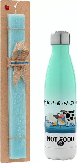 Πασχαλινή Λαμπάδα Friends Πλακέ Σετ με Μεταλλικό Παγούρι Θερμός 500ml Τιρκουάζ