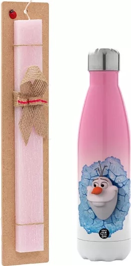 Πασχαλινή Λαμπάδα Frozen Olaf Πλακέ Σετ με Μεταλλικό Παγούρι Θερμός 500ml Ροζ