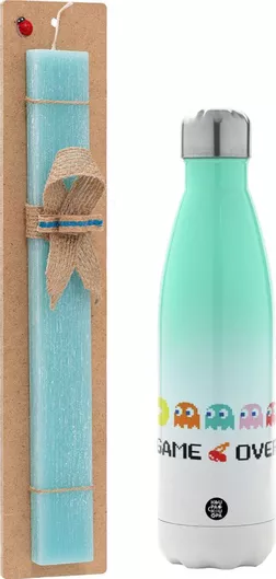 Πασχαλινή Λαμπάδα Game Over Pac-Man Πλακέ Σετ με Μεταλλικό Παγούρι Θερμός 500ml Τιρκουάζ