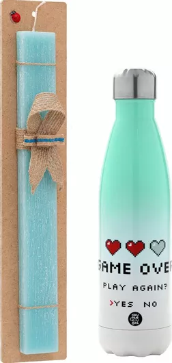 Πασχαλινή Λαμπάδα Game Over Πλακέ Σετ με μεταλλικό Παγούρι Θερμός 500ml Τιρκουάζ