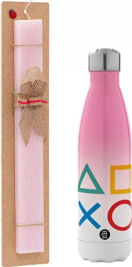 Πασχαλινή Λαμπάδα Gaming Symbols Πλακέ Σετ με Μεταλλικό Παγούρι Θερμός 500ml Ροζ