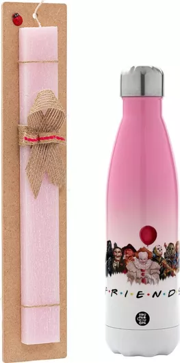 Πασχαλινή Λαμπάδα Halloween Friends Πλακέ Σετ με Μεταλλικό Παγούρι Θερμός 500ml Ροζ