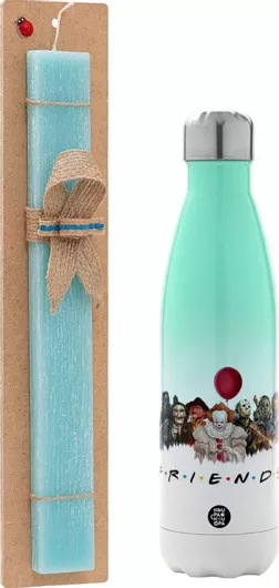 Πασχαλινή Λαμπάδα Halloween Friends Πλακέ Σετ με Μεταλλικό Παγούρι Θερμός 500ml Τιρκουάζ