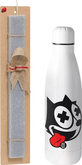 Πασχαλινή Λαμπάδα Helix The Cat Πλακέ Σετ με Inox Παγούρι Θερμός 500ml Γκρι