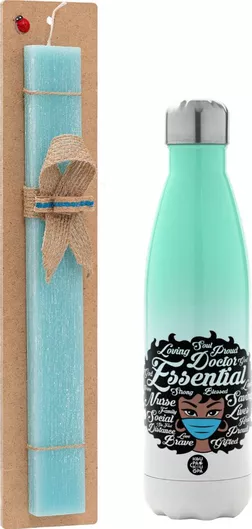 Πασχαλινή Λαμπάδα I Love Melanin Πλακέ Σετ με Μεταλλικό Παγούρι Θερμός 500ml Τιρκουάζ