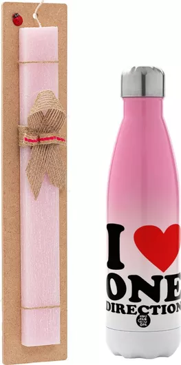 Πασχαλινή Λαμπάδα I Love Πλακέ Σετ με Μεταλλικό Παγούρι Θερμός 500ml Ροζ