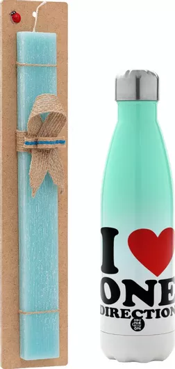 Πασχαλινή Λαμπάδα I Love Πλακέ Σετ με Μεταλλικό Παγούρι Θερμός 500ml Τιρκουάζ