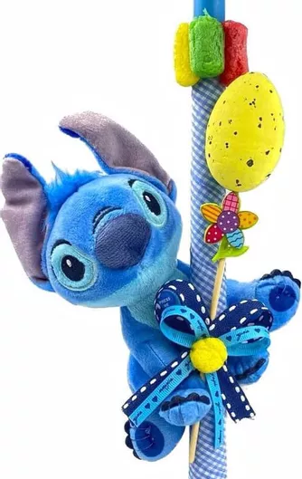 Πασχαλινή Λαμπάδα Rose Poupee 24.55 Χειροποίητη Stich με Ήχο 15cm Μπλε