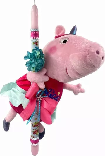 Πασχαλινή Λαμπάδα Rose Poupee 24.66 Χειροποίητη Πέππα το Γουρουνάκι 30cm Ροζ