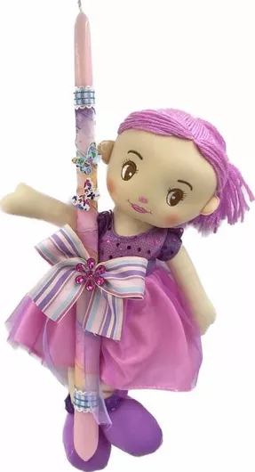 Πασχαλινή Λαμπάδα Rose Poupee 24.78 Χειροποίητη με Πάνινη Κούκλα 30cm Ροζ