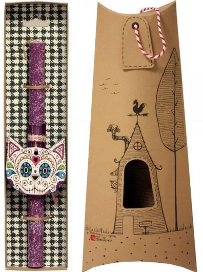 Πασχαλινή Λαμπάδα Synchronia Tattoo Γάτα Μοβ