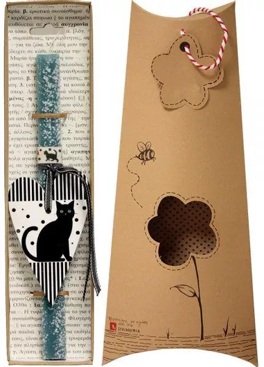 Πασχαλινή Λαμπάδα Synchronia Γάτα σε Καρδιά Πετρόλ