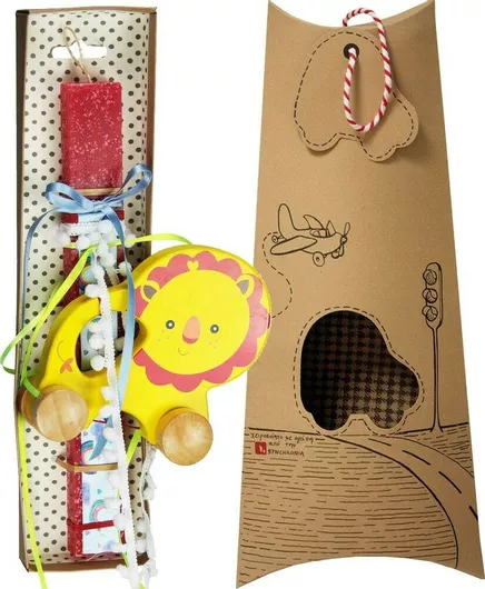 Πασχαλινή Λαμπάδα Synchronia Ζωάκι με Ρόδες Λιοντάρι Κόκκινο