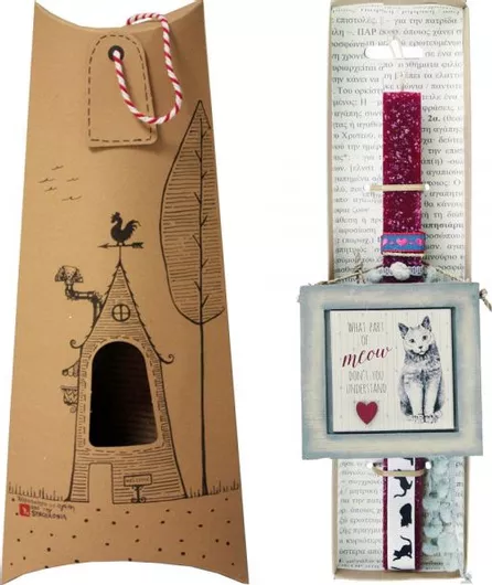 Πασχαλινή Λαμπάδα Synchronia Καδράκι Ζωάκι Γάτα Meow Βυσσινί