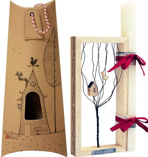 Πασχαλινή Λαμπάδα Synchronia LA22044B με Διακοσμητικό Κάδρο Δέντρο Κρεμ