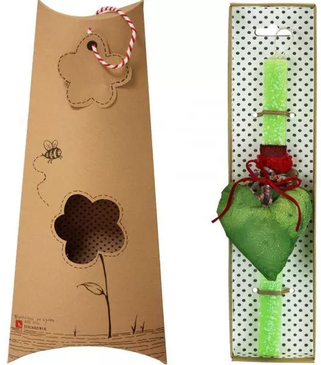 Πασχαλινή Λαμπάδα Synchronia LA23004C με Διακοσμητικό Καρδιά Σάρι Λαχανί