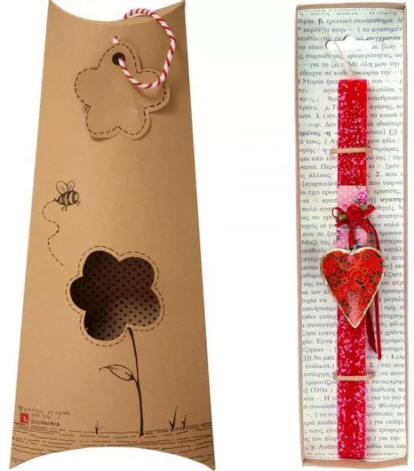 Πασχαλινή Λαμπάδα Synchronia LA22052A με Διακοσμητικό Φλοράλ Καρδιά Κόκκινο