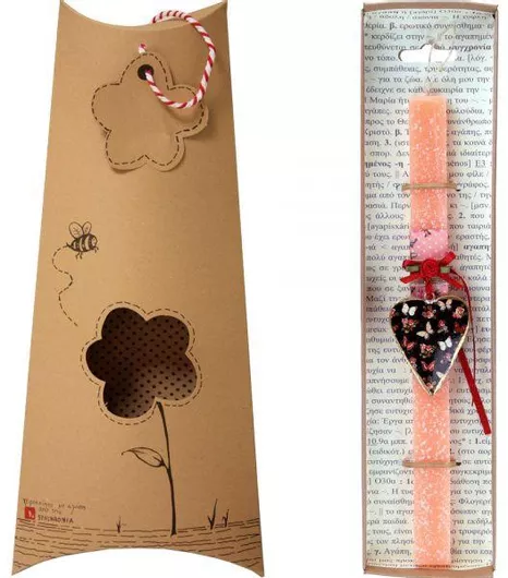 Πασχαλινή Λαμπάδα Synchronia LA22052G με Διακοσμητικό Φλοράλ Καρδιά Σομόν