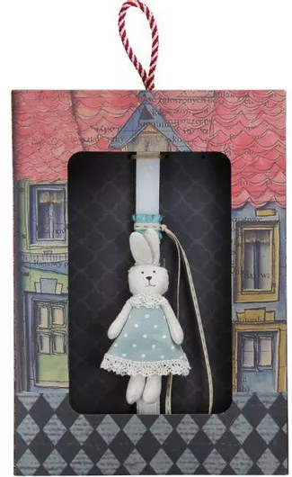 Πασχαλινή Λαμπάδα Synchronia Κουνέλι με Βεραμάν Φόρεμα Λευκό