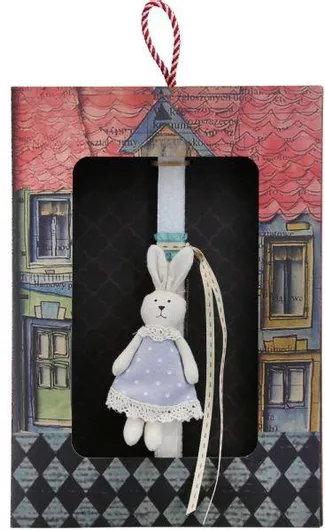 Πασχαλινή Λαμπάδα Synchronia Κουνέλι με Σιέλ Φόρεμα Λευκό