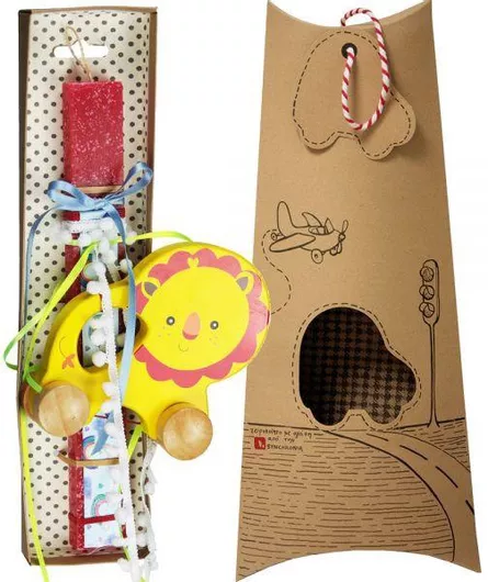 Πασχαλινή Λαμπάδα Synchronia Λιοντάρι με Ρόδες Κόκκινο