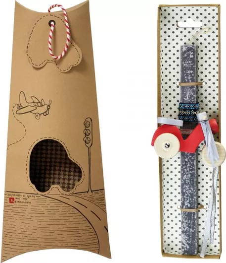 Πασχαλινή Λαμπάδα Synchronia Μηχανάκι Ξύλινο Γκρι Ανοιχτό