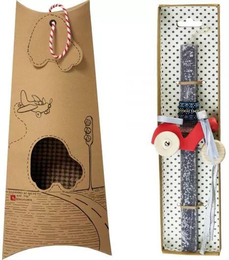 Πασχαλινή Λαμπάδα Synchronia LA23025B με Μηχανάκι Ξύλινο Ανοιχτό Γκρι